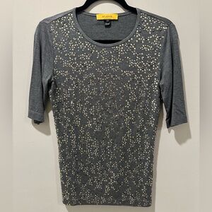 St. John Charcoal Embellished Long Sleeve Top